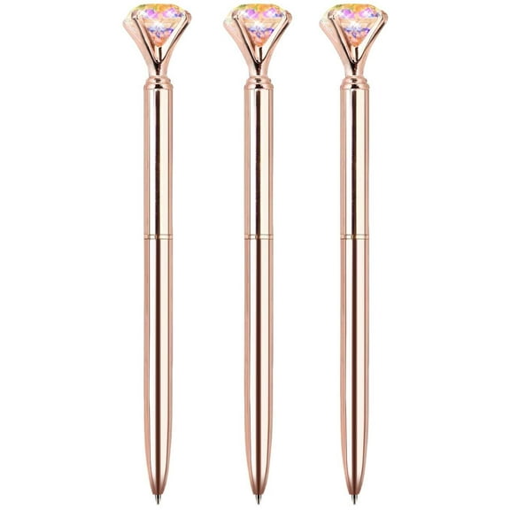 3 PCS Upgraded Rose Gold Diamond Ballpoint Pens with Big Colorful Diamond Bling Metal Ballpoint Pen Office Supplies Gift Pens For Christmas Wedding Birthday