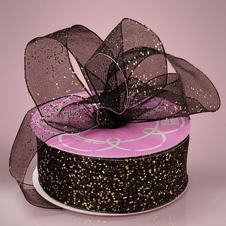 - Black 1-1/2 inch x 25 yards Gemstone Dust Sheer Glitter Sparkle Ribbon