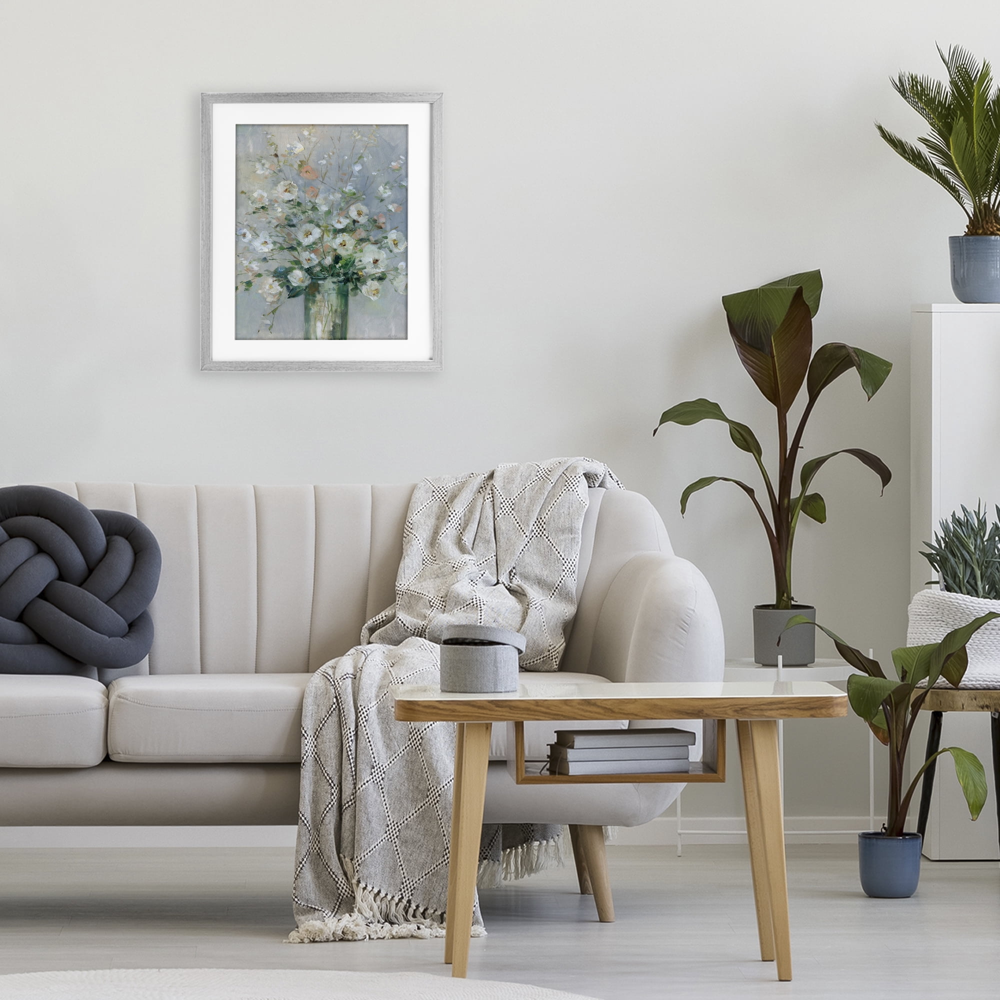 Stupell Industries Delicate White Blossoms Impression Gray Framed Print Under Glass, design by Sally Swatland