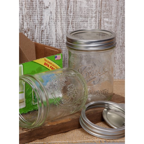 Mason Jars Wide Mouth Pint Pack Of 12 Food Freezer Safe Jars 4 8in Tall 3 5in Wide Walmart Com Walmart Com