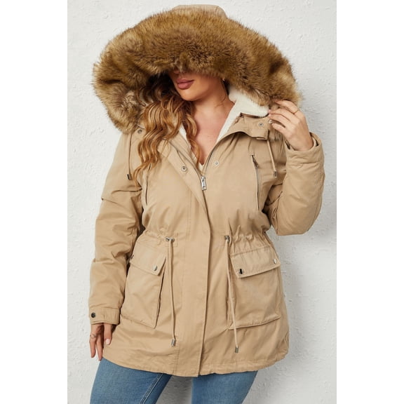 Giolshon Women's Plus Size 3 in 1 Parka Coat Zip Detachable Warm Fleece Lined Outwear with Waist Drawstring