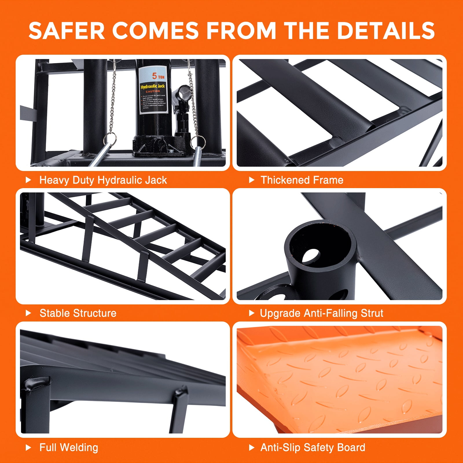 2PCS 5T 11000lbs Hydraulic Car Ramps, Heavy Duty Hydraulic Vehicle Ramps Lift Ramp, Portable Car Ramps for Oil Changes, Car Lifts for Home Garage, Vehicle Auto Garage Repair