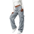thumbnail image 4 of Parachute Pants Women Baggy Straight Leg Drawstring Lightweight Cargo Pants Tall Moisture Wicking Y2k Utility Streetwear, S, 4 of 5