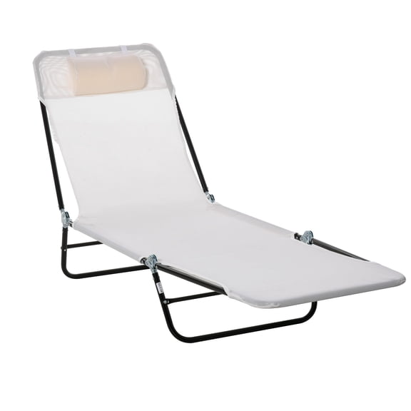 Adjustable Mesh Chaise Lounge Chair, 5-Position Recliner with Headrest for Patio, Poolside & Outdoor Use, Cream White