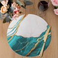 thumbnail image 3 of Aqua White Marble Round 13 Inch Placemats Set of 6, Nature Marble Crack Yellow Lines Art HeatResistant Non Slip Place Mats for Dining Table, Wipeable Braided Kitchen Table Mats for Housewarming, 3 of 9