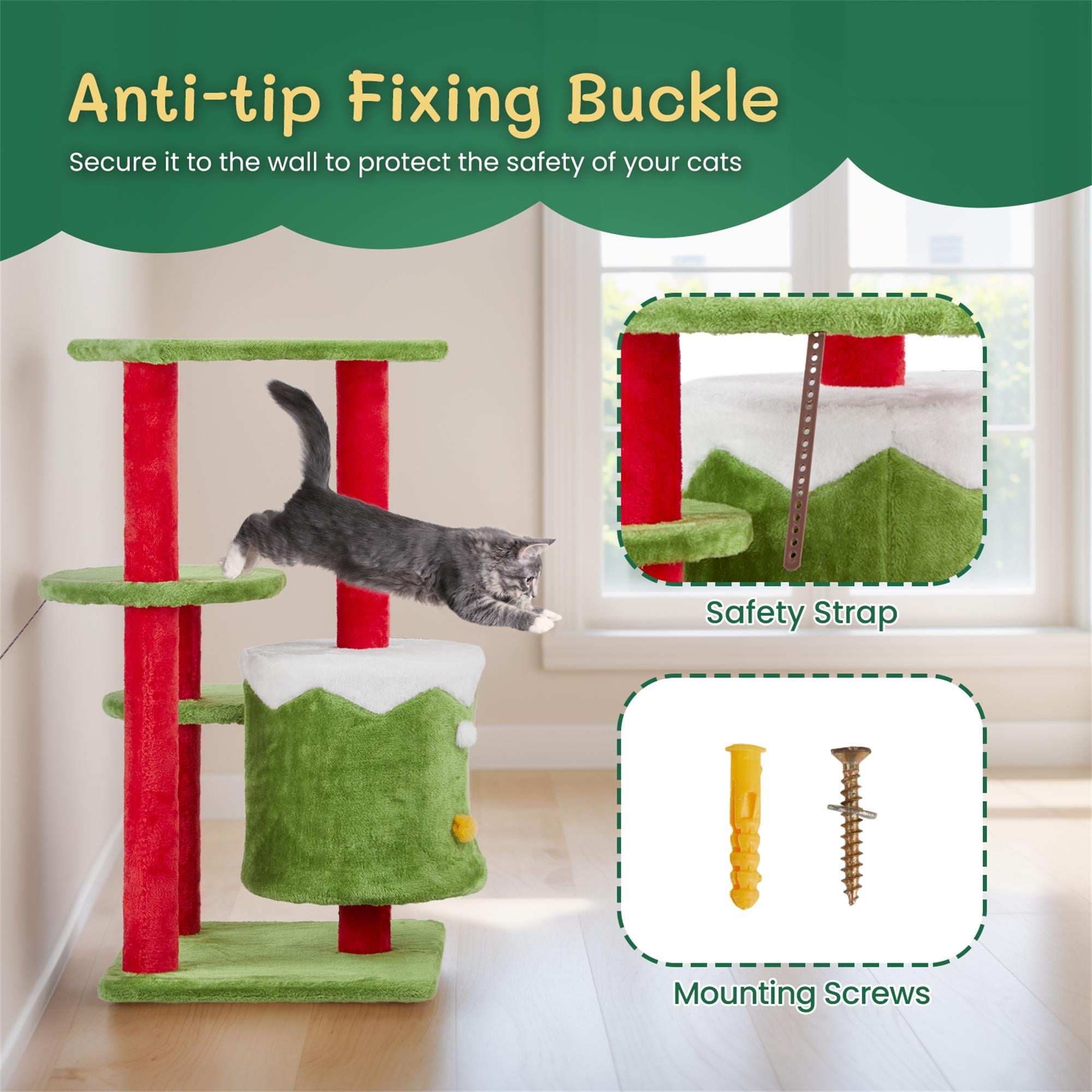 Kadyn 32" Cat Tree, Cat Tower with Sisal-Covered Scratching Post, Cat Condo, for Small Spaces, Kittens, Green