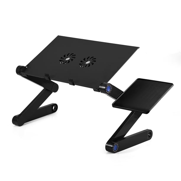 Soporte de mesa para computadora portátil plegable ajustable de 360° con ventilador doble de refrigeración y mouse board negro