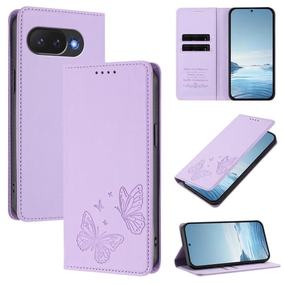 For Google Pixel 10a 6.3" 【RFID Blocking 】Protective Purse Case Double Butterfly Strong Magnetic Attachment/Closure, Card Slots/Pocket, PU Leather Flip Wallet Case,Purple,For Google Pixel 10a