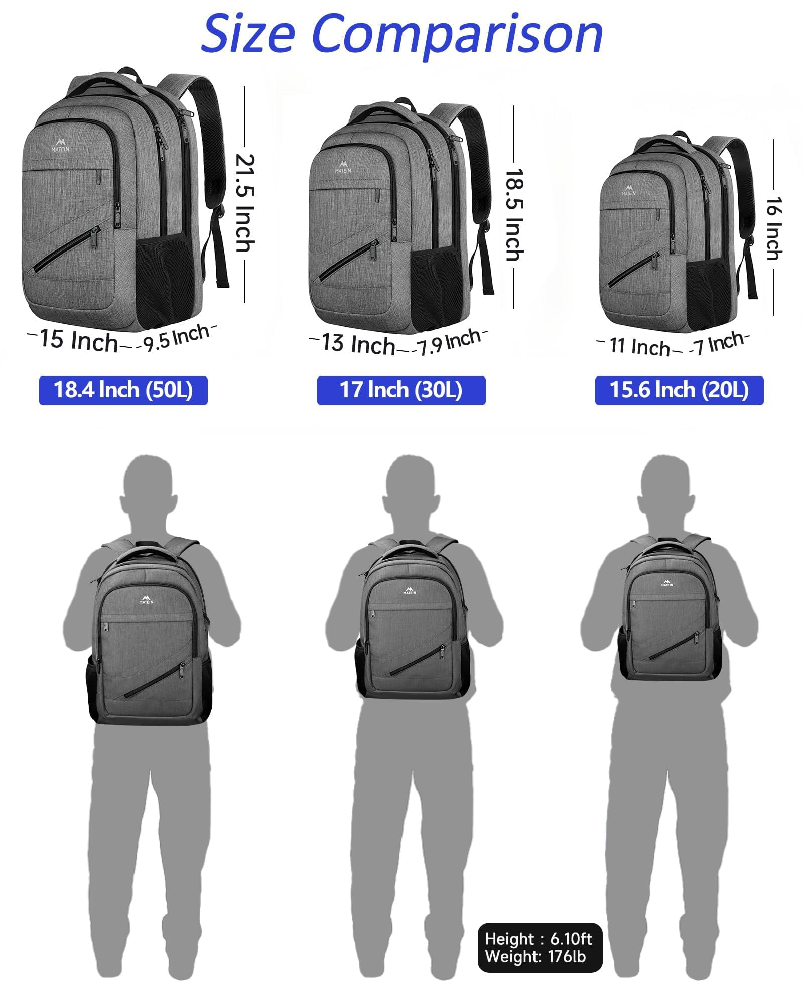Matein Travel Backpacks for Adults, TSA Approved Carry on Work Backpack with Trolley Sleeve and Anti Theft Pocket, 30L Capacity, Gray
