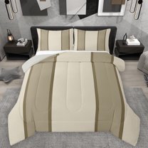 Homewish Contemporary Geometric Stripe Bedding Comforter Set,Minimalism Geometric Striped Twin Comforter Sets,Beige Brown Bedding Set For Boys Teens,Breathable Home Decor Reversible,2pcs