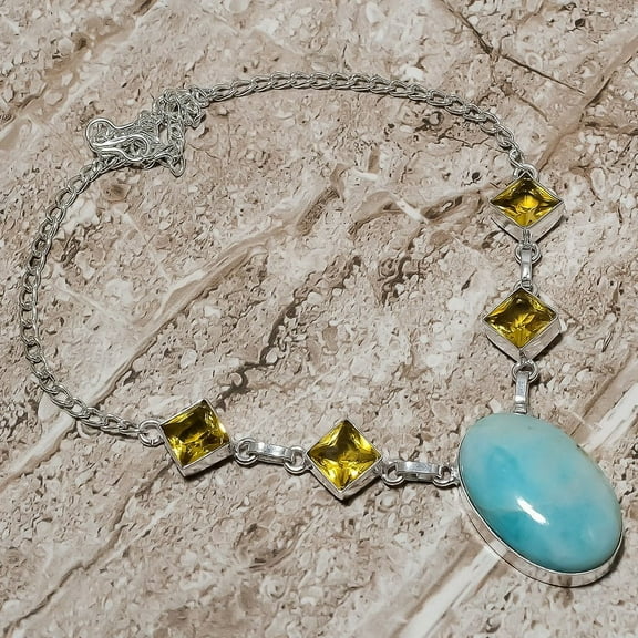 Republic Larimar, Citrine Gemstone 925 Sterling Silver Jewelry Necklace 18"