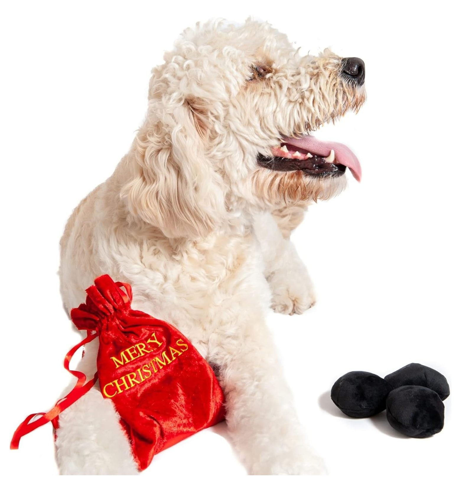 Bag of Coal Plush Christmas Dog Toy - 3"- Squeaky Interactive Pet Present