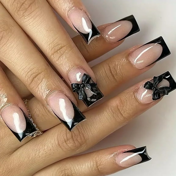 Press on Nails French Tip Square Nails Tips Designs Fake Nails Artificial Acrylic Nails Full Covers Acrylic False Nails