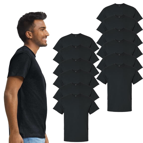 Gildan Men 12-Pack Cotton T-Shirt, Crew Neck Short Sleeve Black Color Bulk Tee, Size-XL