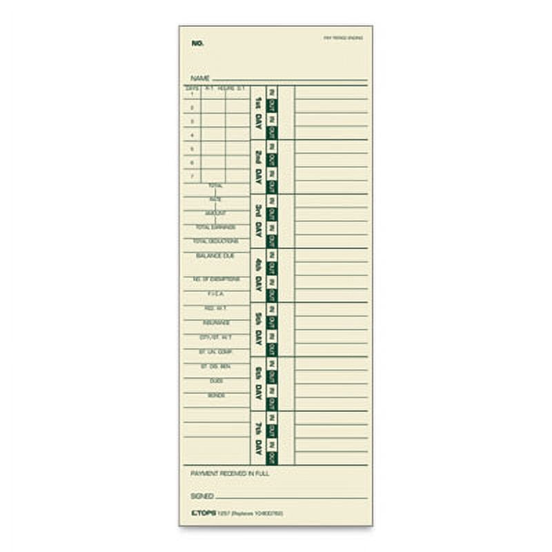 TOPS Job Card for Cincinnati/Lathem/Simplex, 1 Side, 3 1/2 x 9, 500/Box (1258)