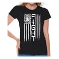 thumbnail image 1 of Awkward Styles Women's Lung Cancer Distressed American Flag Graphic T-shirt Tops Fight White Ribbon, 1 of 4