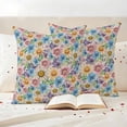 thumbnail image 3 of Retro Flower Pillow Covers 2 Pack Watercolor Pink Blue Purple Floral Daisy Green Leaf Linen Texture Pillowcase Waterproof Outdoor Throw Pillow Cover for Patio Garden Square Cushion 26”x26”, 3 of 9