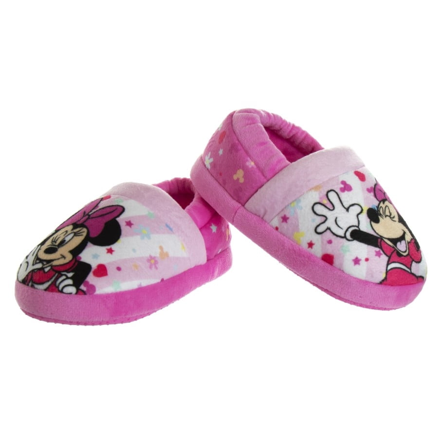 Disney Minnie Mouse "Happy Go Lucky" Girls Dual Sizes Slippers, Pink, 5-6