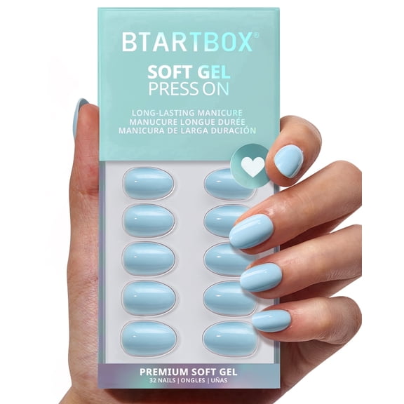 BTArtbox Press On Nails - Sky Transition, Short Almond, 2-Week Wear, Easy-to-Apply, 32 Count All-in-One Kit