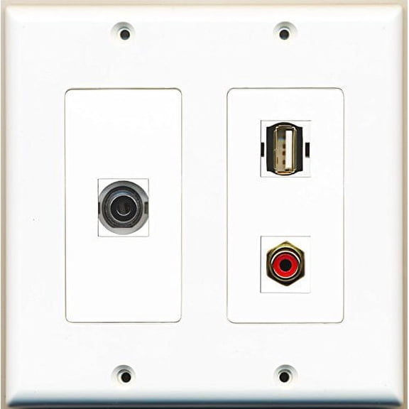 RiteAV - 1 Port RCA Red 1 Port USB A-A 1 Port 3.5mm - 2 Gang Wall Plate