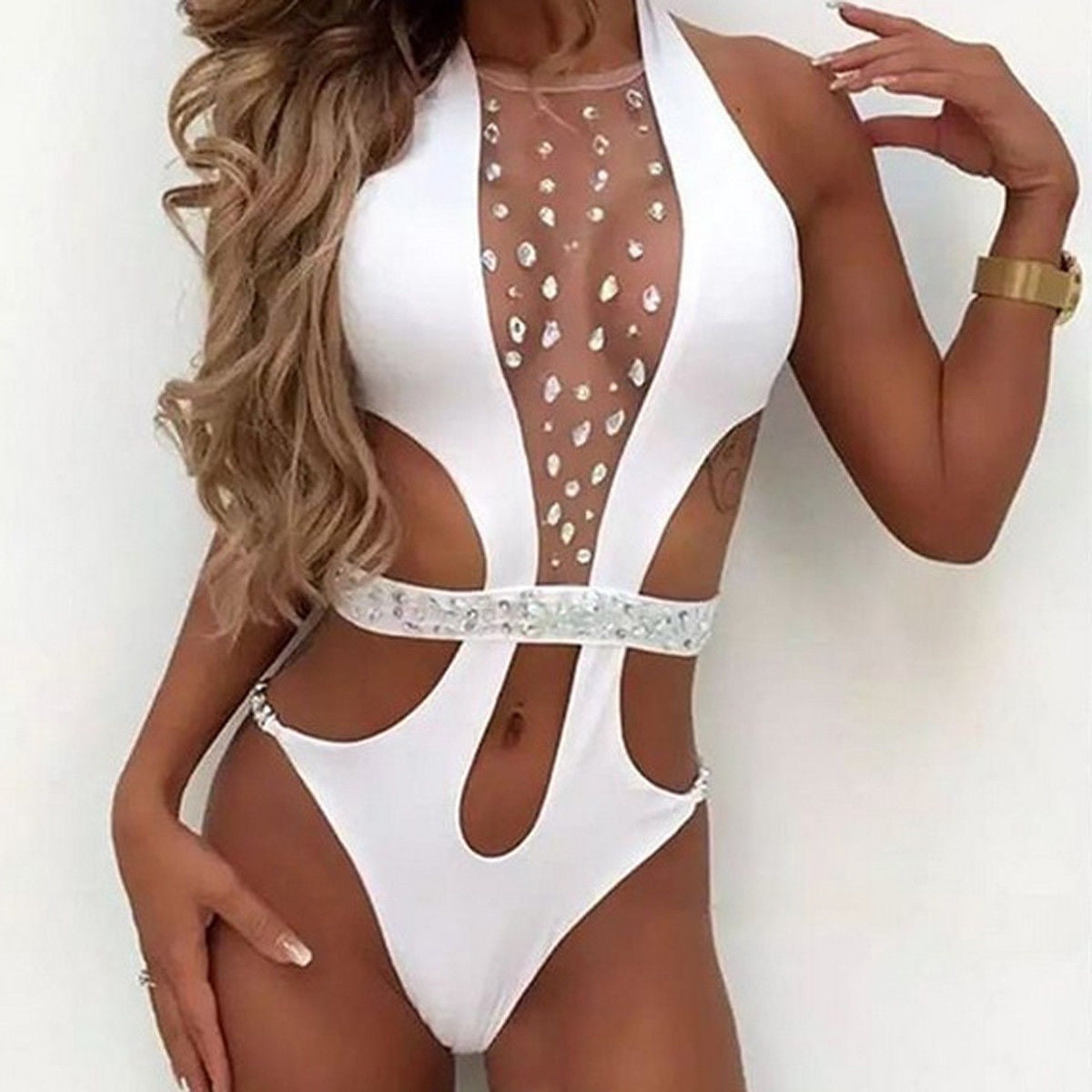 rhinestone one piece swimsuit