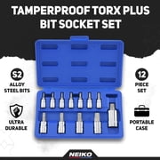 Neiko 10085A Tamperproof Torx Plus Bit Socket Set 12 Piece 8 IPR - 60 IPR 5 Point Star Cr-V and S2 Steel High Impact ABS Blow Molded Case