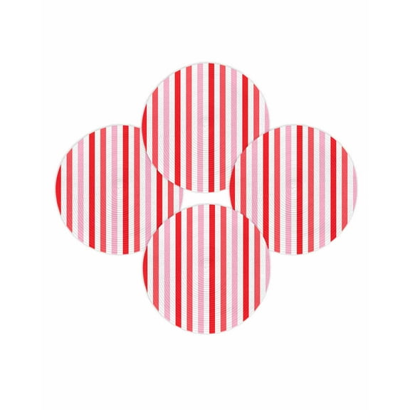 Round Placemats Set of 4 Pink Red Stripes Place Mats Washable Woven Placemat Lines Striped Circle Braided Table Mat for Kitchen Dining Table Party Home Decor 15 Inch