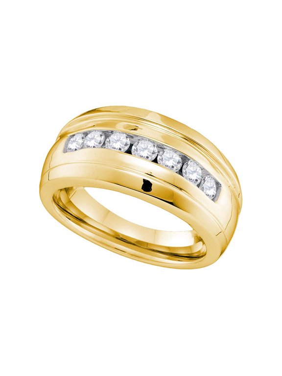 10kt Yellow Gold Mens Round Channel-set Diamond Ridged Wedding Band Ring 3/4 Cttw