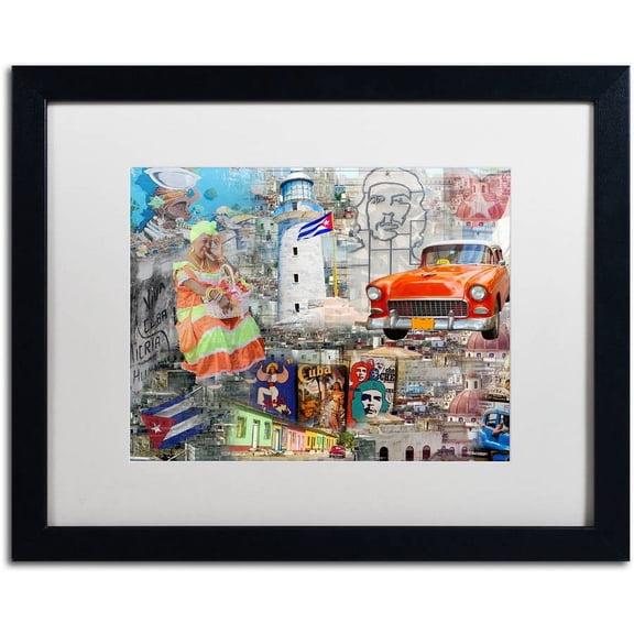 Trademark Fine Art "Red Taxi" Canvas Art by Alberto Lopez, White Matte, Black Frame