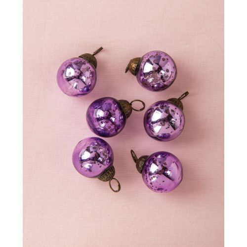 Christmas mercury glass mini baubles set of 6 vintage style purple decorations 