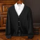 thumbnail image 3 of Men Classic Solid Color Knitted V-neck Cardigan Warm Baggy Sweater High End Coat, 3 of 5