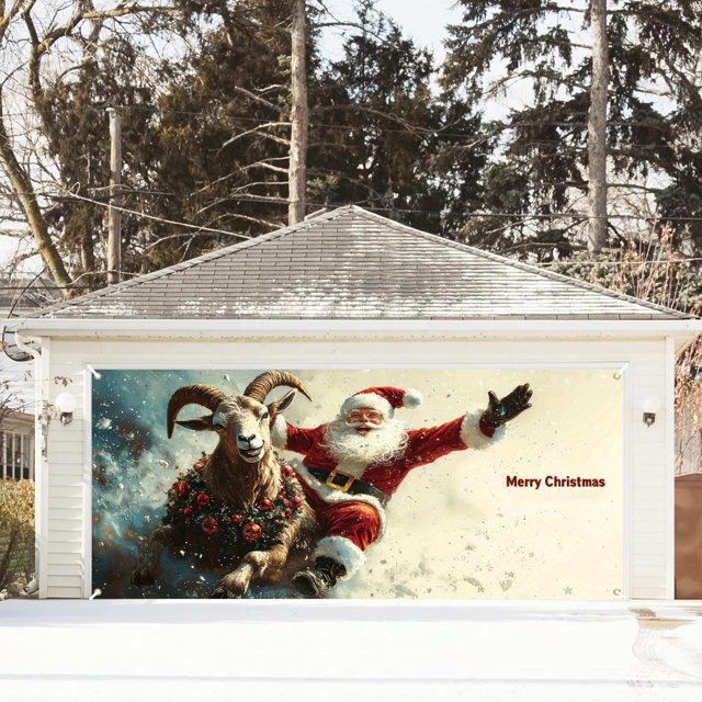 Riforla Holiday Cheer Garage Festive Christmas Banner with Bright Colors Festive Design Perfect for Auto Enthusiasts Home Garages Easy Hanging Durable Material Flags Banners Accessories A