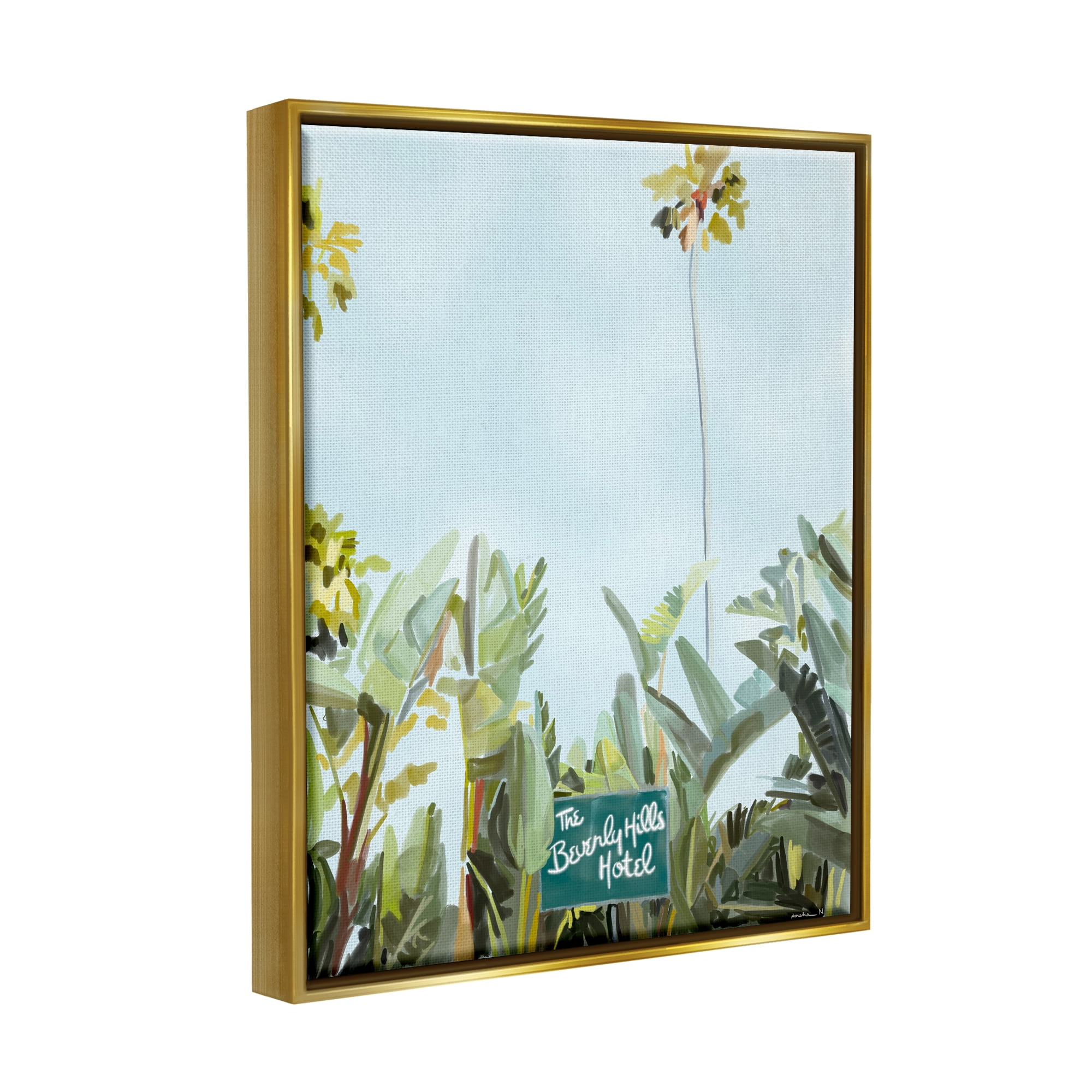 Stupell Industries Beverly Hills Hotel Plants Botanical & Floral Painting Gold Floater Framed Art Print Wall Art, 25 x 31