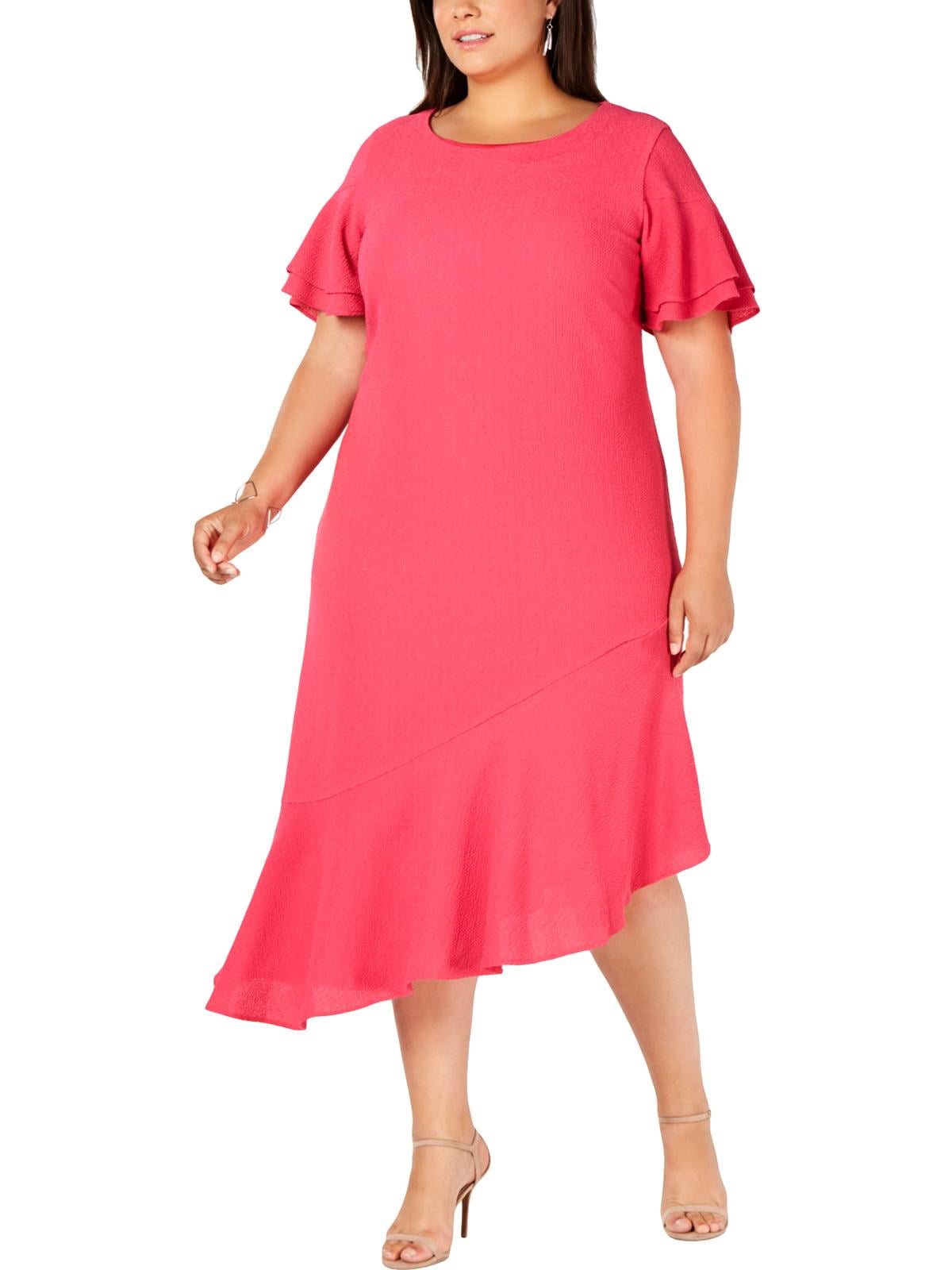 Alfani - Alfani Womens Plus Ruffled Asymmetric Midi Dress ...
