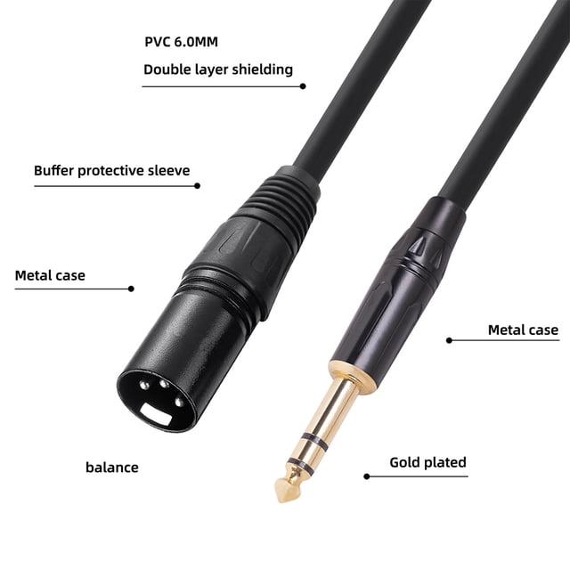 Cable de Audio JShteea 6,35 mm y 1/4 de Pulgada Conector Chapado en Oro para Micrófonos Altavoces