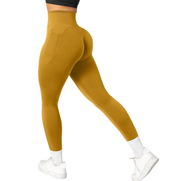 KHONTS Scrunch Leggings for Women High Waist Gym Workout Legging Tummy Control Booty Lifting Yoga Pants Yellow S