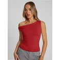 thumbnail image 2 of Womens Summer Off The Shoulder Sleeveless One Shoulder Ruched Asymmetrical Going Out Tank Crop Tops Shirts, 2 of 6