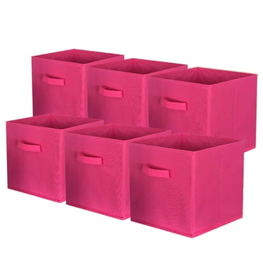 ShellKingdom Collapsible Fabric Cube Storage Bins (10.5" x 10.5"), 6 pack, Hotpink