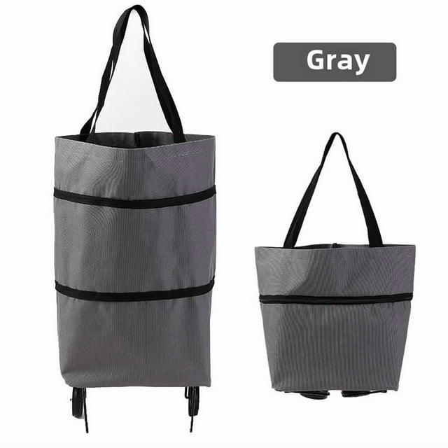 Chariot de Magasinage Pliable Gris avec Roues – Capacité de Charge Robuste de 10 kg, Conception Pliable Portable pour le Transport d'Épicerie, le Rangement à la Maison et l'Usage Quotidien – Chariot Utilitaire Ménager Léger pour Supermarché