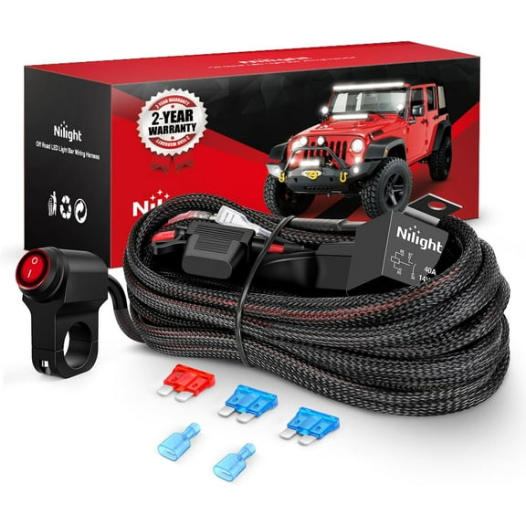 Nilight Wiring Harness Kit Nylon 16 AWG 1 Lead 12V Motorcycle Handlebar Switch On Off Power Relay Blade Fuse for LED Light Bar Off Road Lights on Motorcycles Bicycles ATV UTV