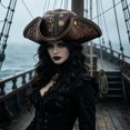 thumbnail image 5 of Byfri Pirate Tricorn Hat Brown PU Leather 56-58cm Vintage Style for Themed Events Parties, 5 of 7
