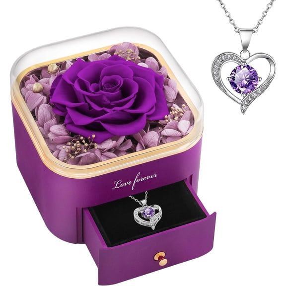 Valentines Day Gifts for Her Preserved Real Rose with Necklace Eternal Roses   for Delivery  Birthday Anniversary Purple Gifts for Women Mom Wife Daughter Grandma Girlfriend
