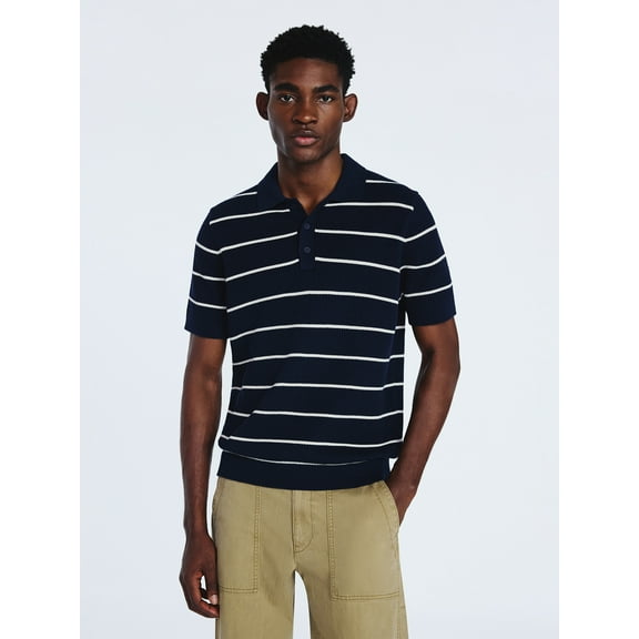 Free Assembly Men's Textured Stripe Polo Sweater with Short Sleeves, Sizes S-3XL