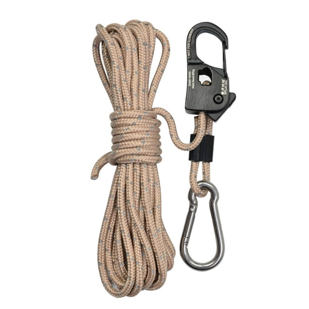 4mm Tent Guy Rope with Pulley Tent Wind Rope Tent Cords Fast Locking  Aluminum Alloy Self Locking Regulator for Awning Camping Khaki