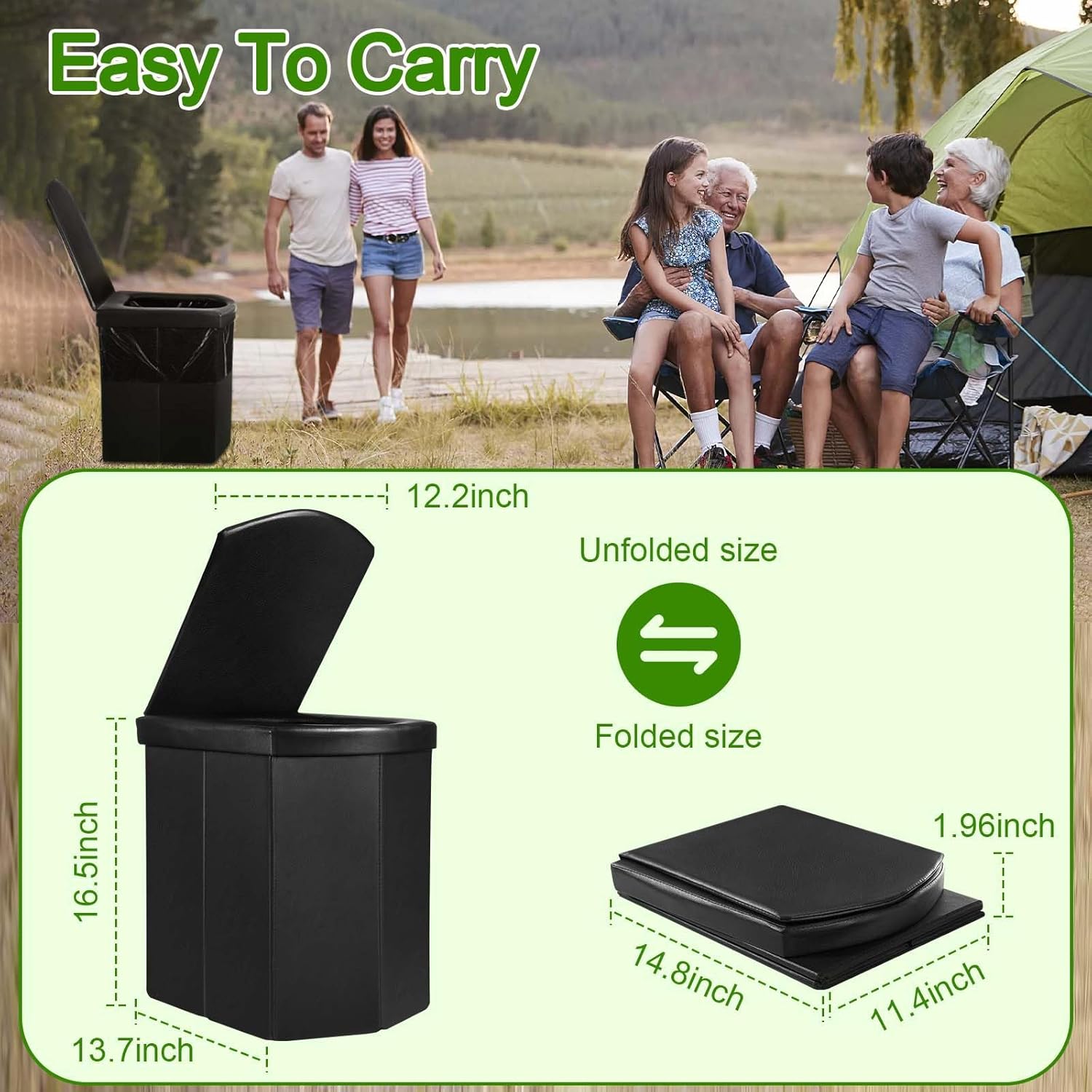 Portable Toilet for Adults, 16.5" XL Portable Toilet for Camping, Camping Toilet with Lid, Camp Toilet with Handbag,Portable Potty For Indoor, Outdoor, And Emergency Use