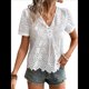thumbnail image 2 of Blusas de Verano con Ojales para Mujer, Elegantes, Informales, con Cuello en V, Mangas Acampanadas, Encaje Calado y Bordado, 2025 L, 2 of 9
