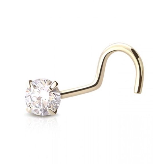 Nose Ring Screw 20G 3mm Round Natural Diamond 14K Yellow Gold