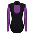 thumbnail image 3 of Hansber Women Rhythmic Gymnastic Leotard Sequin Figure Bodysuit Cutout Back Ballerina Dance Outfits Purple M, 3 of 6
