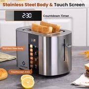 LINKChef Touch Screen 2-Slice Toaster, Stainless Steel, 6 Shade Settings, Timer Countdown