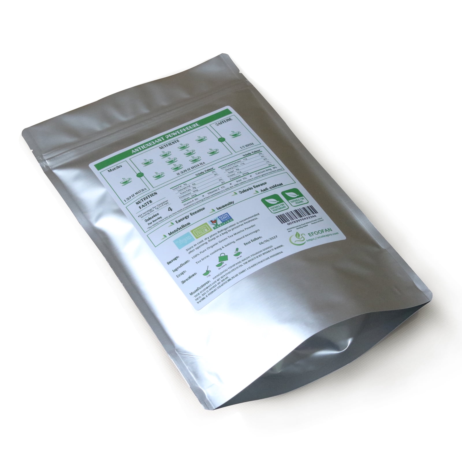 Organic Culinary Grade Matcha Green Tea Powder, 454g/16oz, Fit for Cooking, Pastry, Blend by EFOOFAN
